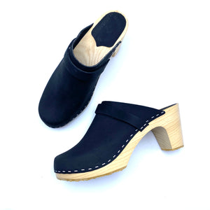 Maj High-heel Clogs | Premium Nubuck Black