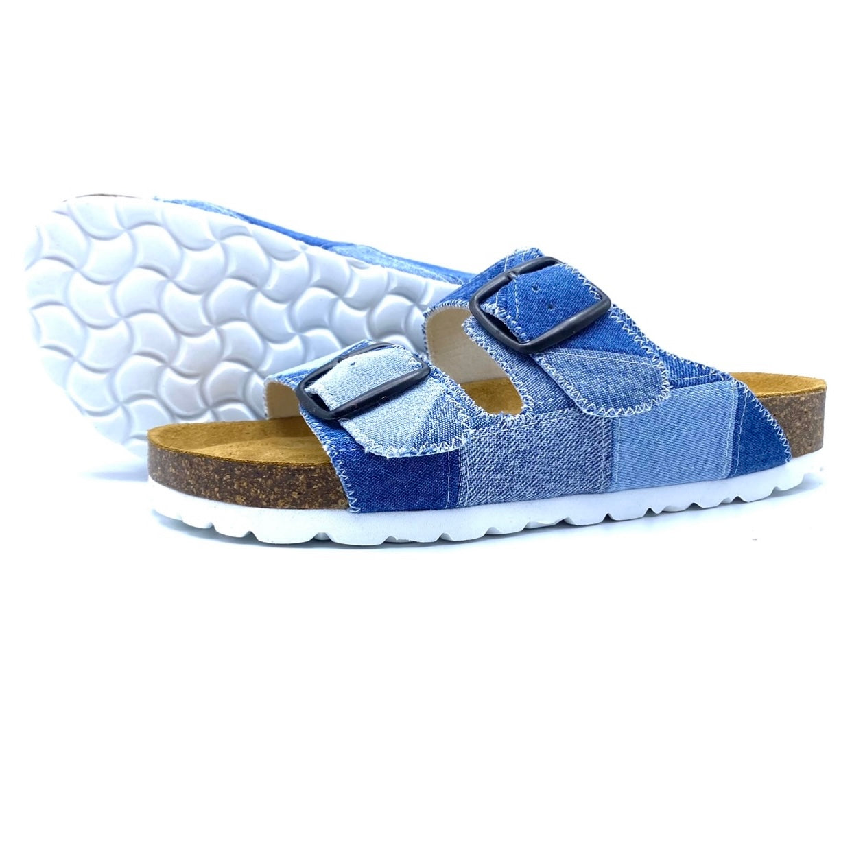 Thora 2-buckle Sandals | Vintage Denim Patchwork