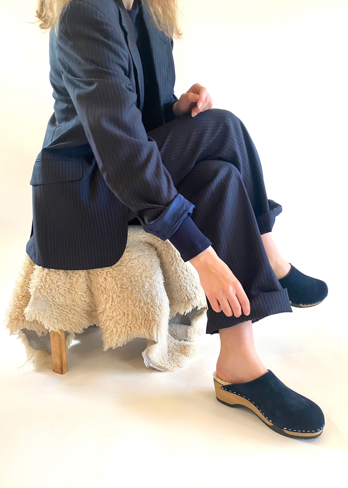 Embla Mules | Navy Shearling