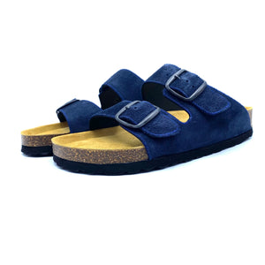 Thora 2-buckle Sandals | Premium Italian Suede Navy