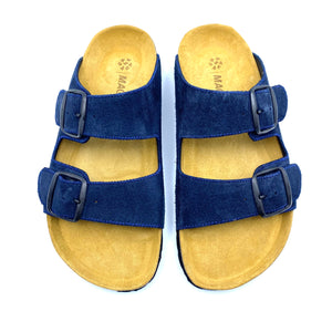 Thora 2-buckle Sandals | Premium Italian Suede Navy
