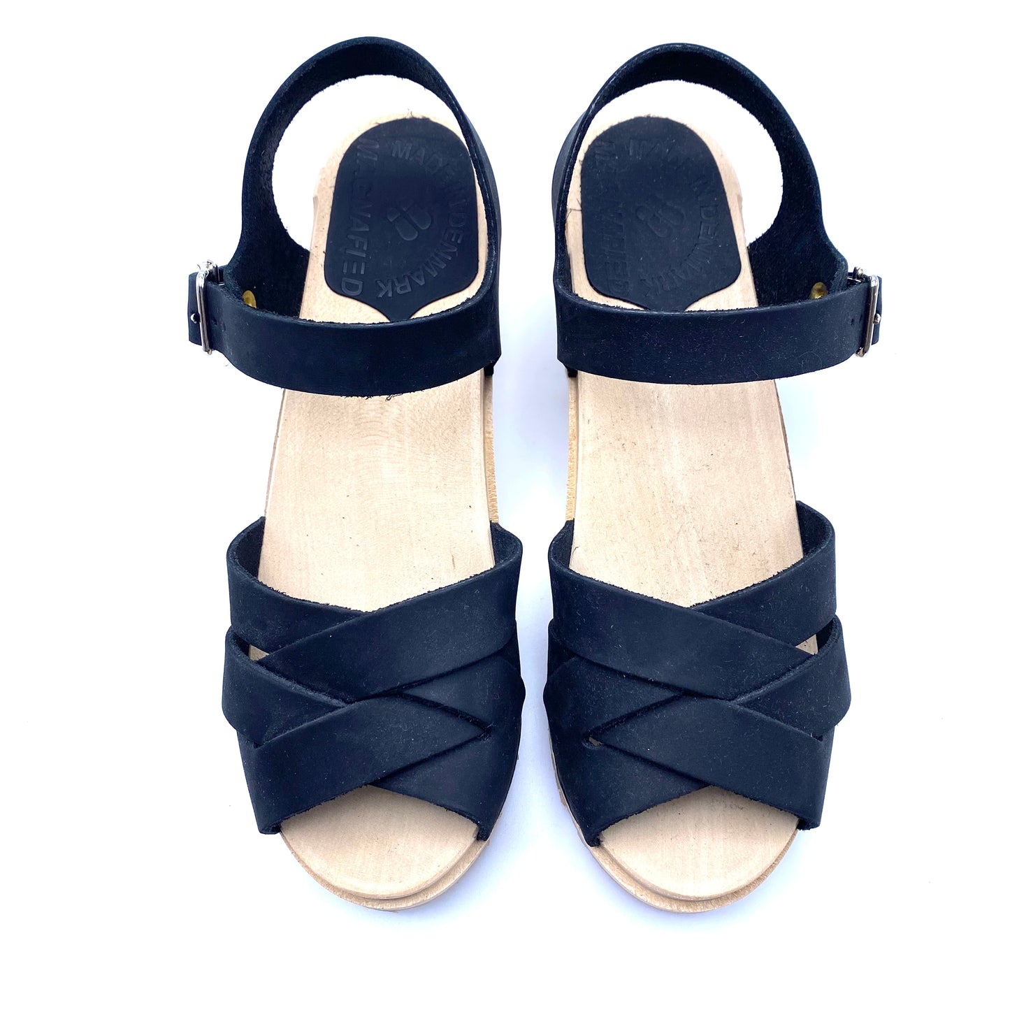 Louise Mid-heel Clog Sandals | Black Nubuck