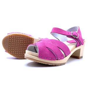 Louise Mid-Heel Clog Sandals | Premium Italian Suede Pink