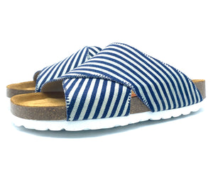 Una Cross-over Sandals | Japanese Indigo Stripe Denim