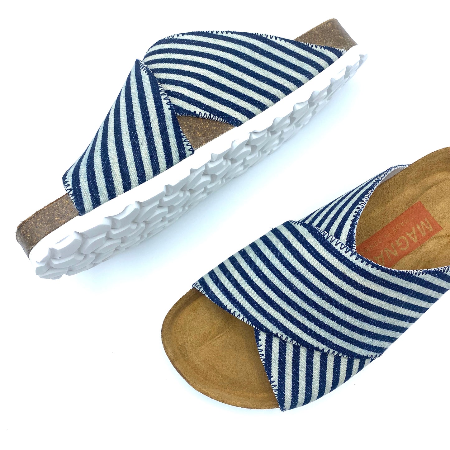 Una Cross-over Sandals | Japanese Indigo Stripe Denim