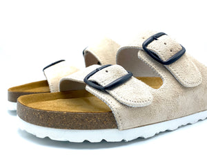 Thora 2-buckle Sandals | Premium Italian Suede Beige