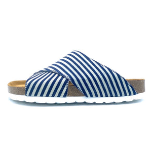 Una Cross-over Sandals | Japanese Indigo Stripe Denim