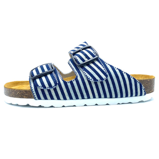 Thora 2-buckle Sandals | Japanese Indigo Stripe Denim