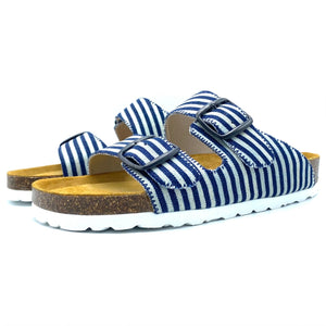 Thora 2-buckle Sandals | Japanese Indigo Stripe Denim