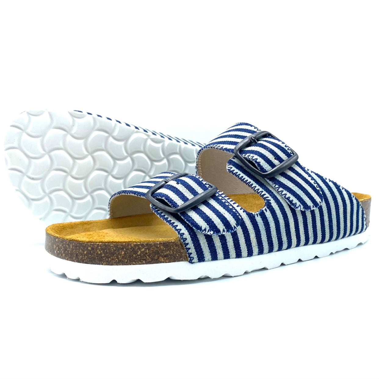 Thora 2-buckle Sandals | Japanese Indigo Stripe Denim