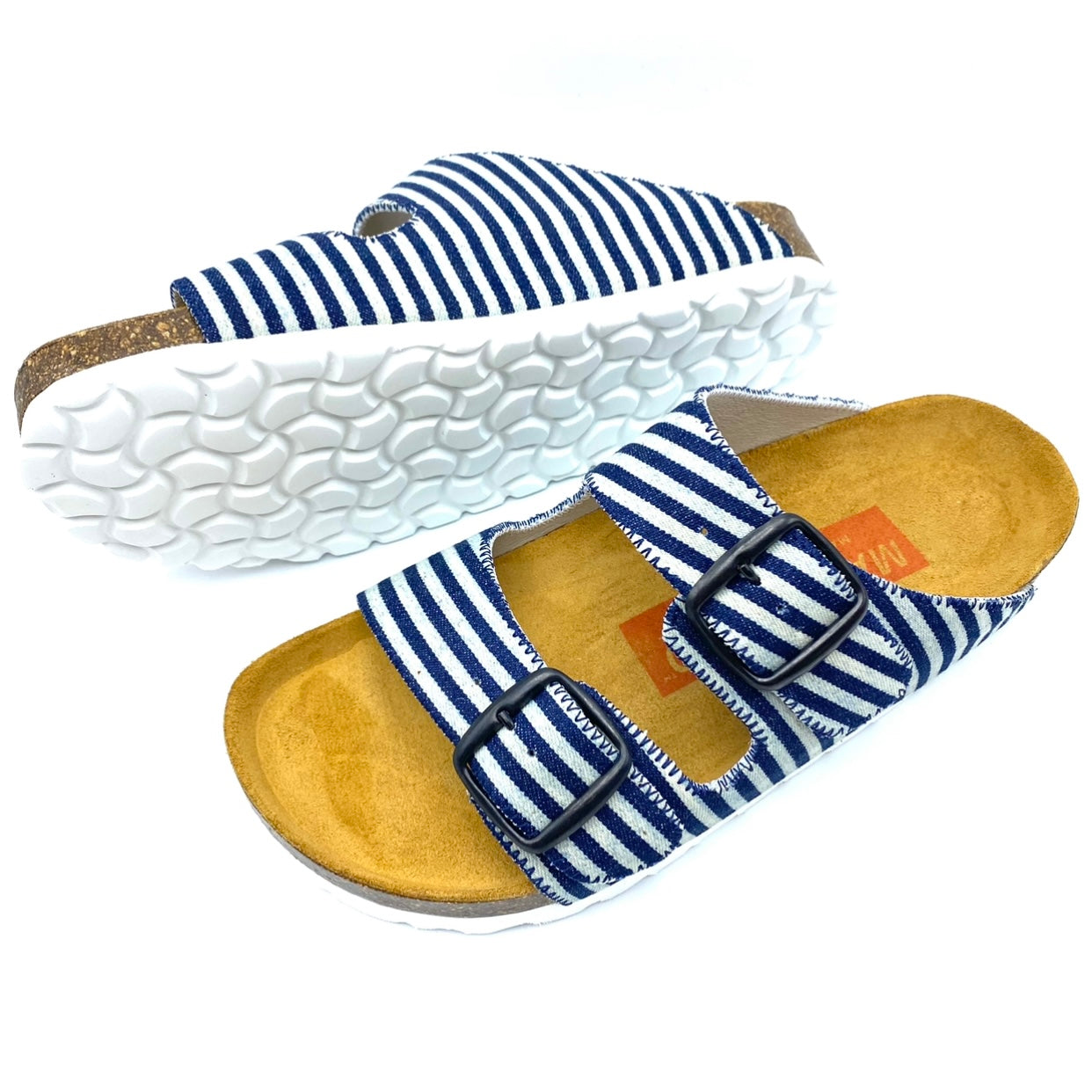 Thora 2-buckle Sandals | Japanese Indigo Stripe Denim